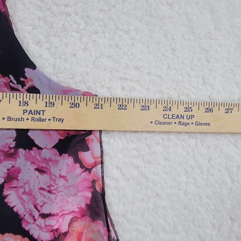 Liz McCoy Floral Sleeveless Top Women M Pink Black Sharkbite Hem Chiffon Overlay - Picture 6 of 8